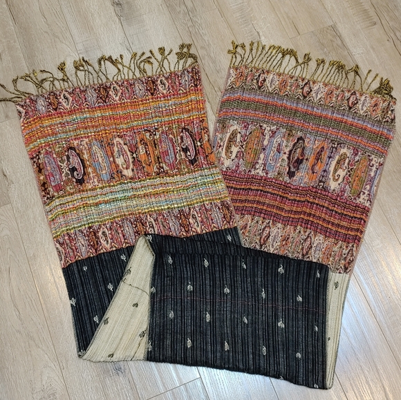 Accessories - Neutral multi-colored reversible ribbed scarf